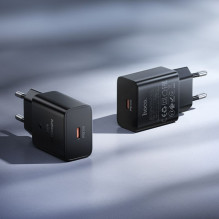 Telefono įkroviklis Hoco USB C QC PD 25W N76 juodas Telefono įkroviklis Hoco USB C QC PD 25W N76 juodas