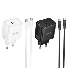 Phone GaN charger Hoco USB C PD AVS 40W max 60W with USB C to USB C cable N83 black