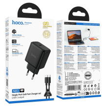 Telefono GaN įkroviklis Hoco USB C PD AVS 40W max 60W su USB C - USB C laidu N83 juodas