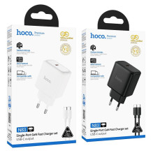 Telefono GaN įkroviklis Hoco USB C PD AVS 40W max 60W su USB C - USB C laidu N83 juodas