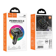 Car charger Hoco QC3.0 PD 30W with transmitter FM E81 black Car charger Hoco QC3.0 PD 30W with transmitter FM E81 black