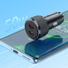 Automobilinis įkroviklis Hoco 2 x USB C QC PD 50W NZ14B juodas Automobilinis įkroviklis Hoco 2 x USB C QC PD 50W NZ14B juodas