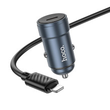 Automobilinis įkroviklis Hoco USB C QC3.0 PD 30W + laidas USB C - Lightning Z57, metalinis, pilkas Automobilinis įkroviklis Hoco USB C QC3.0 PD 30W + laidas USB C - Lightning Z57, metalinis, pilkas