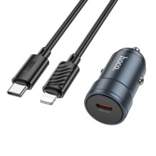 Automobilinis įkroviklis Hoco USB C QC3.0 PD 30W + laidas USB C - Lightning Z57, metalinis, pilkas Automobilinis įkroviklis Hoco USB C QC3.0 PD 30W + laidas USB C - Lightning Z57, metalinis, pilkas