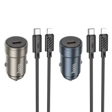 Automobilinis įkroviklis Hoco USB C QC3.0 PD 30W + laidas USB C - Lightning Z57, metalinis, pilkas Automobilinis įkroviklis Hoco USB C QC3.0 PD 30W + laidas USB C - Lightning Z57, metalinis, pilkas