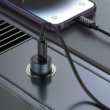 Automobilinis įkroviklis Hoco USB C QC3.0 PD 30W + laidas USB C - Lightning Z57, metalinis, pilkas Automobilinis įkroviklis Hoco USB C QC3.0 PD 30W + laidas USB C - Lightning Z57, metalinis, pilkas