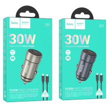 Car charger Hoco USB C QC3.0 PD 30W + cable USB C to Lightning Z57 metal gray