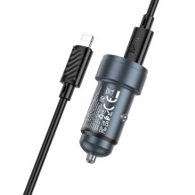 Automobilinis įkroviklis Hoco USB A + USB C QC3.0 PD 30W + laidas USB C - Lightning Z57A juodas Automobilinis įkroviklis Hoco USB A + USB C QC3.0 PD 30W + laidas USB C - Lightning Z57A juodas
