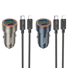Car charger Hoco USB A + USB C QC3.0 PD 30W + cable USB C to Lightning Z57A black Car charger Hoco USB A + USB C QC3.0 PD 30W + cable USB C to Lightning Z57A black