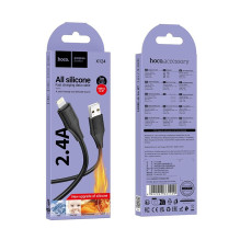 Silikoninis laidas USB A į Lightning Hoco 2,4A 1 m X124 juodas Silikoninis laidas USB A į Lightning Hoco 2,4A 1 m X124 juodas