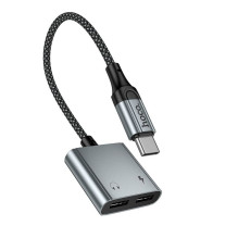 Adapteris AUX USB C į 2x USB C max 10W Hoco UPA34A UPA34A pilkas