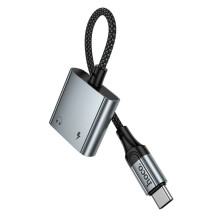 Adapteris AUX USB C į 2x USB C max 10W Hoco UPA34A UPA34A pilkas