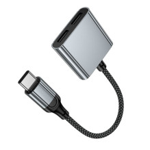 Adapteris AUX USB C į 2x USB C max 10W Hoco UPA34A UPA34A pilkas