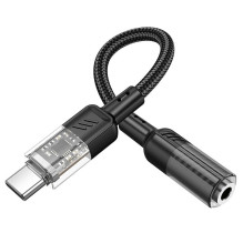 Adapteris AUX USB C į Jack 3,5 mm Hoco 0,15 m LS37 skaidrus juodas