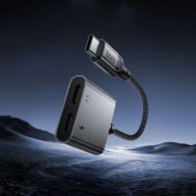Adapteris AUX USB C į 2x USB C max 10W Hoco UPA34A UPA34A pilkas