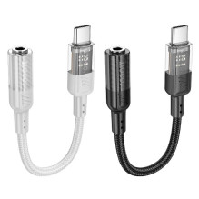 Adapteris AUX USB C į Jack 3,5 mm Hoco 0,15 m LS37 skaidrus pilkas