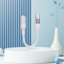 Adapteris AUX USB C į Jack 3,5 mm Hoco 0,15 m LS37 skaidrus pilkas