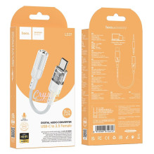 Adapter AUX USB C to Jack 3,5 mm Hoco 0,15 m LS37 transparent gray