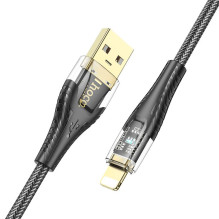 USB A tipo į „Lightning“ tipo laidas Hoco 2,4A, 1,2 m, U121, juodas, permatomas