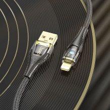 Cable USB A to Lightning Hoco 2,4A 1,2 m U121 black transparent Cable USB A to Lightning Hoco 2,4A 1,2 m U121 black transparent