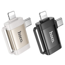 Adapteris OTG 2in1 USB C / Lightning į USB A Hoco UA31F, juodas Adapteris OTG 2in1 USB C / Lightning į USB A Hoco UA31F, juodas