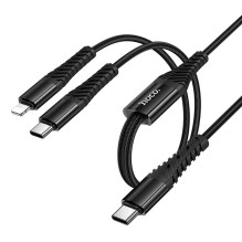 Laidas 2in1 USB C į USB C+Lightning Hoco 1 m X123 juodas