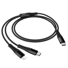 Cable 2in1 USB C to USB C+Lightnig Hoco 1 m X123 black Cable 2in1 USB C to USB C+Lightnig Hoco 1 m X123 black