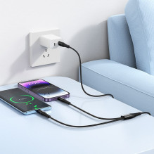 Laidas 2in1 USB C į USB C+Lightning Hoco 1 m X123 juodas