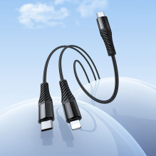 Cable 2in1 USB C to USB C+Lightnig Hoco 1 m X123 black Cable 2in1 USB C to USB C+Lightnig Hoco 1 m X123 black
