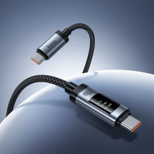 Duomenų kabelis su skaitmeniniu ekranu USB C į USB C Hoco PD 6A 240W 1,2 m U148 juodas Duomenų kabelis su skaitmeniniu ekranu USB C į USB C Hoco PD 6A 240W 1,2 m U148 juodas