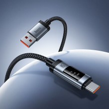 Data Cable with digital display USB A to USB C Hoco PD 6A 100W 1,2 m U148 black Data Cable with digital display USB A to USB C Hoco PD 6A 100W 1,2 m U148 black