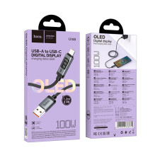 Duomenų kabelis su skaitmeniniu ekranu USB A į USB C Hoco PD 6A 100W 1,2 m U148 juodas Duomenų kabelis su skaitmeniniu ekranu USB A į USB C Hoco PD 6A 100W 1,2 m U148 juodas
