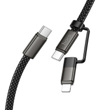 Plokščias kabelis USB C į USB C / iP 2in1 Hoco 3A 60W 1 m x 125 juodas Plokščias kabelis USB C į USB C / iP 2in1 Hoco 3A 60W 1 m x 125 juodas