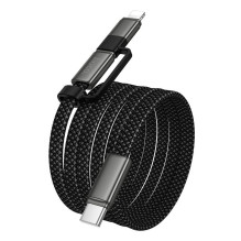 Flat Cable USB C to USB C / iP 2in1 Hoco 3A 60W 1 m X125 black Flat Cable USB C to USB C / iP 2in1 Hoco 3A 60W 1 m X125 black