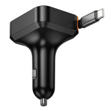 Automobilinis įkroviklis Hoco su ištraukiamu laidu 2 x USB C + USB A QC PD 65W NZ18 juodas Automobilinis įkroviklis Hoco su ištraukiamu laidu 2 x USB C + USB A QC PD 65W NZ18 juodas