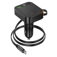 Automobilinis įkroviklis Hoco su ištraukiamu laidu 2 x USB C + USB A QC PD 65W NZ18 juodas Automobilinis įkroviklis Hoco su ištraukiamu laidu 2 x USB C + USB A QC PD 65W NZ18 juodas