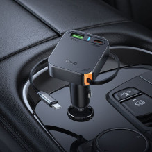 Automobilinis įkroviklis Hoco su ištraukiamu laidu 2 x USB C + USB A QC PD 65W NZ18 juodas Automobilinis įkroviklis Hoco su ištraukiamu laidu 2 x USB C + USB A QC PD 65W NZ18 juodas
