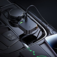 Car charger Hoco wit retractable cable 2 x USB C + USB A QC PD 65W NZ18 black Car charger Hoco wit retractable cable 2 x USB C + USB A QC PD 65W NZ18 black