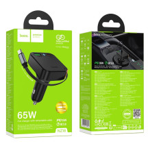 Automobilinis įkroviklis Hoco su ištraukiamu laidu 2 x USB C + USB A QC PD 65W NZ18 juodas Automobilinis įkroviklis Hoco su ištraukiamu laidu 2 x USB C + USB A QC PD 65W NZ18 juodas