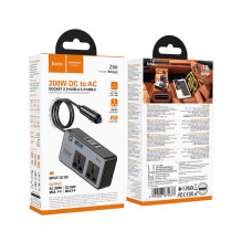 Smart dual car inverter charger Hoco 2 lighter ports max 200W PD66W / 1C2A Z66 black