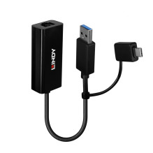 Tinklo Adapteris - LINDY USB 3.2 Gen 1 Gigabit Ethernet Konverteris, RJ45, USB A / C, Juodas