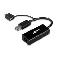 Tinklo Adapteris - LINDY USB 3.2 Gen 1 Gigabit Ethernet Konverteris, RJ45, USB A / C, Juodas