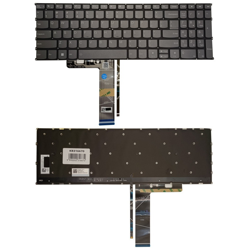 Klaviatūra - Lenovo IdeaPad Slim 3 15IAH8 Apšviesta, JAV Išdėstymas, Pilka, Juoda