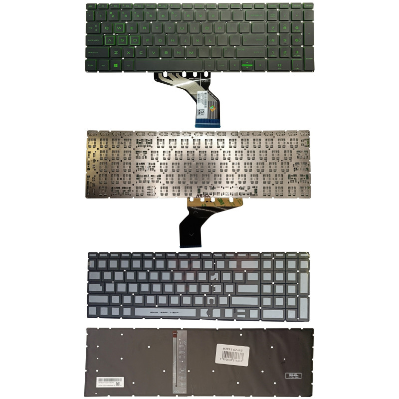 Klaviatūra - HP Pavilion 15-DK0031NA Apšviesta JAV išdėstymas Žalios raidės