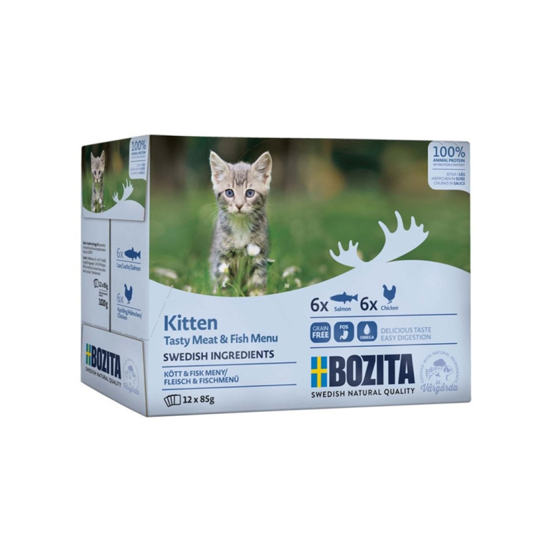 BOZITA Kitten box Meat and fish chunks in sauce - wet kitten food - 12x85g