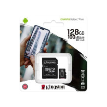 „Kingston Canvas Select Plus MicroSD“ atminties kortelė, 128 GB, 100 MB/s, su adapteriu „Kingston Canvas Select Plus MicroSD“ atminties kortelė, 128 GB, 100 MB/s, su adapteriu