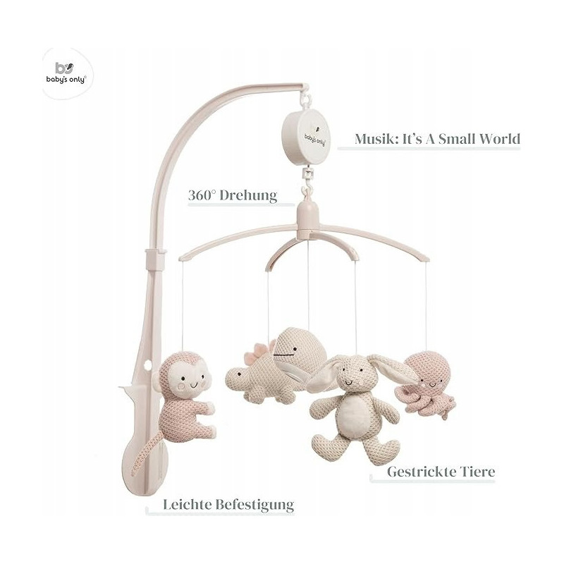 Jaunums! Baby's only muzikālais karuselis dzīvnieki 0+ Old pink / Warm linen BO-815.023.061.50