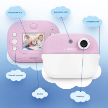 Kamera - LAMAX InstaKid2 Play, 64 GB, Full HD, Rožinė Kamera - LAMAX InstaKid2 Play, 64 GB, Full HD, Rožinė