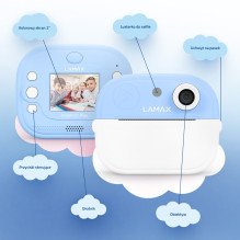 Kamera - LAMAX InstaKid2 Play, 180º Vaizdas, 64 GB, Full HD, Mėlyna Kamera - LAMAX InstaKid2 Play, 180º Vaizdas, 64 GB, Full HD, Mėlyna