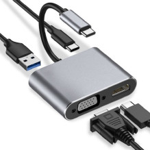 iBox IUHCHDVGA USB Type-C Hub 4-in-1 USB 3.0 + PD 100W + HDMI 4K 30Hz + VGA Full HD iBox IUHCHDVGA USB Type-C Hub 4-in-1 USB 3.0 + PD 100W + HDMI 4K 30Hz + VGA Full HD